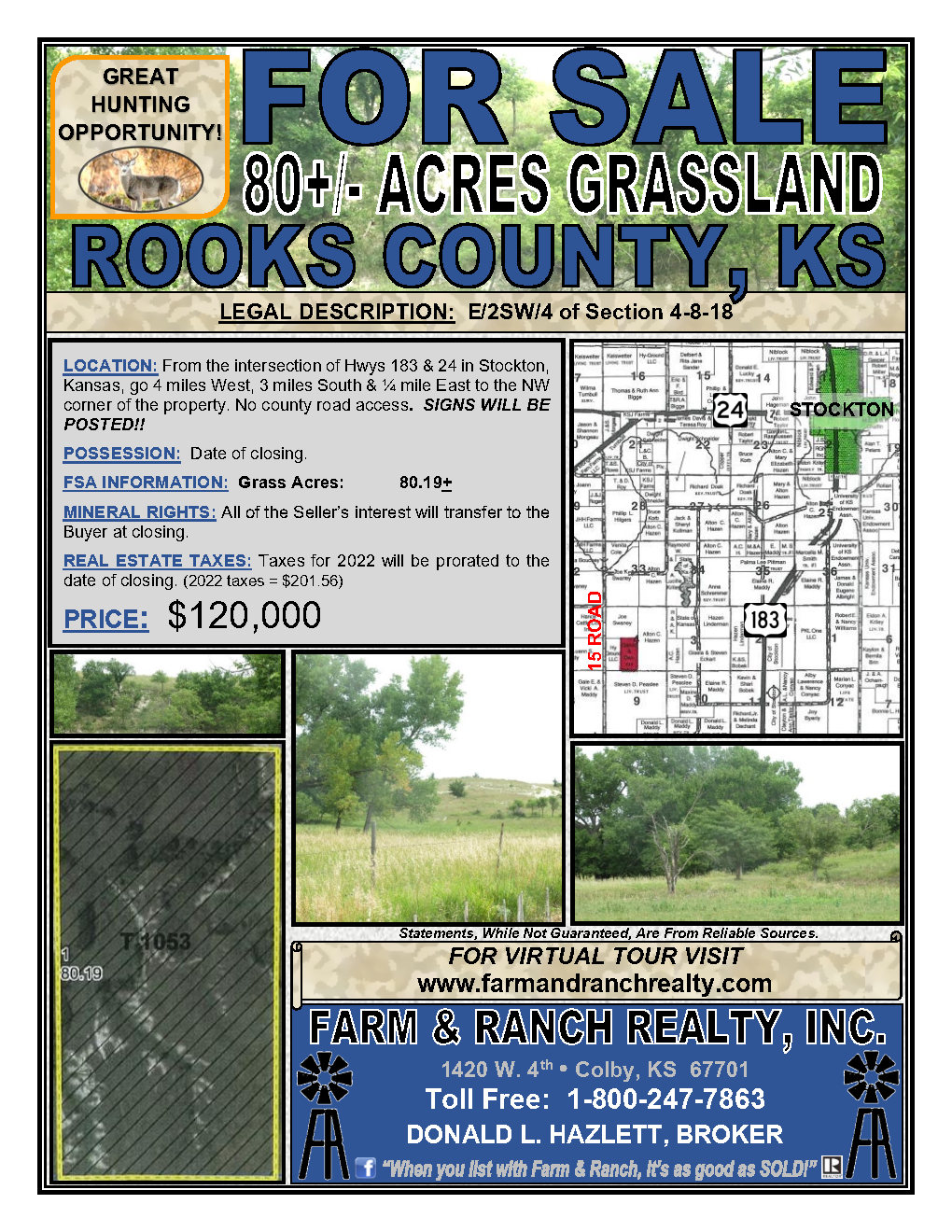 480± ACRES GRASSLAND HUNTING POTENTIAL! ROOKS CO., KS